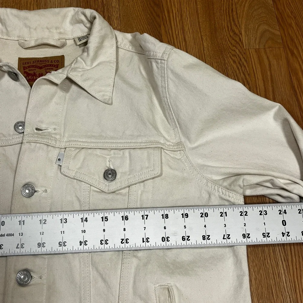 Levis Mens Cream Denim Trucker Jacket L Button Streetwear Utility Classic - Picture 5 of 9